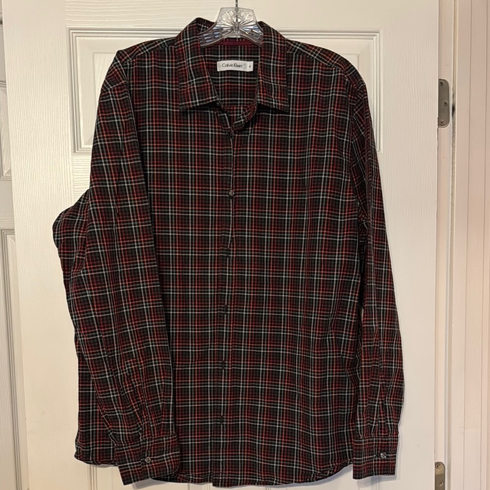 Calvin Klein Red and Black Plaid Casual Shirt
